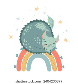 
An adorable vector illustration of a dragon, perfect for a poster in a child's room.