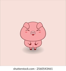 Adorable vector illustration features a cute pig with a round, chubby body and a cheerful expression. Vector illustration design. Eps 10.

