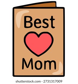Adorable vector illustration of a greeting card with "Best Mom" and a pink heart, perfect for Mother's Day.