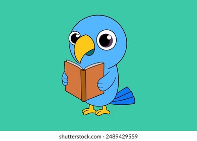 Adorable vector illustration of a parrot reading a book. Perfect for children's educational materials, cartoons, and playful designs. Ideal for micro stock and creative projects