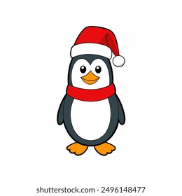 Adorable vector illustration of a penguin wearing a Santa costume, perfect for adding festive cheer to your holiday designs and greeting cards