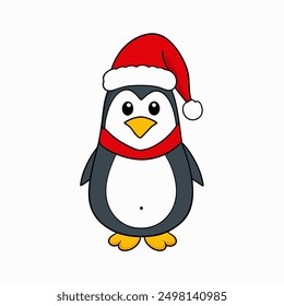 Adorable vector illustration of a penguin wearing a Santa costume, perfect for adding festive cheer to your holiday designs and greeting cards