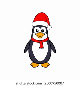 Adorable vector illustration of a penguin wearing a Santa costume, perfect for adding festive cheer to your holiday designs and greeting cards