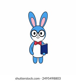 Adorable vector illustration of a rabbit with big glasses, a bow tie, and holding a mobile. Perfect for quirky designs, digital art, and fun projects