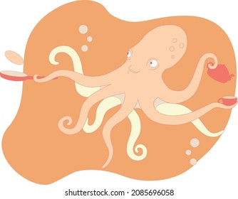 Adorable vector illustration of a sea octopus 