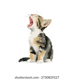 Adorable Ilustración vectorial de un gatito adormilado bostezando, perfecto para diseños relacionados con mascotas y lindos gráficos de animales.