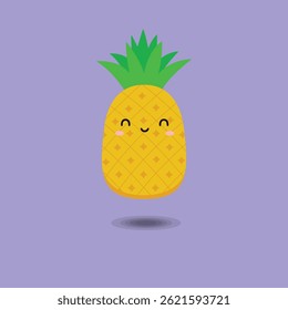Adorable vector illustration of a smiling cartoon pineapple with a simple and clean design.Perfect for children's products, kawaii art, tropical-themed graphics, or digital stickers.