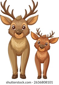 Adorable vector illustration of two cartoon deer with expressive eyes and detailed antlers, perfect for children's media