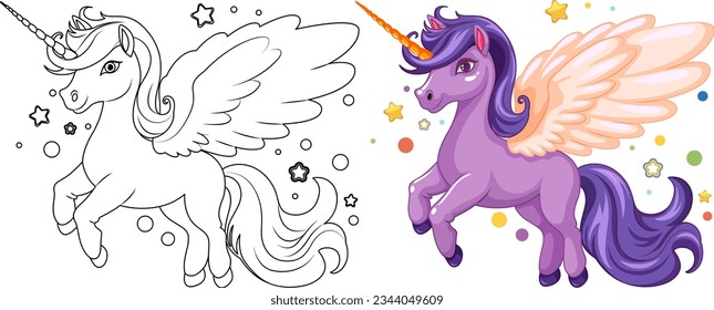 Adorable vector illustration of a unicorn for coloring fun