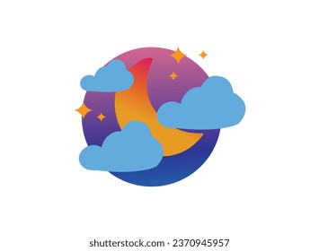 An adorable vector illustration of whimsical clouds and a playful moon against the night sky, featuring charming and cute shapes, evoking a delightful sense of wonder and charm.