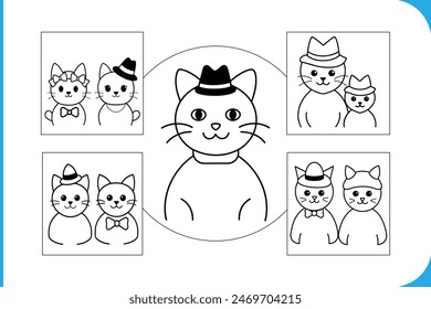 Adorable vector illustrations of cute cats wearing accessories like hats, glasses, and bows. Perfect for adding a fun and whimsical touch to any design.