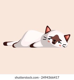 Adorable Vector de un perezoso gato siamés del Himalaya descansando cómodamente. Perfecto para tarjetas de felicitación, pegatinas y proyectos digitales. Este felino relajado añade un toque encantador a cualquier diseño. Ideal para gatos