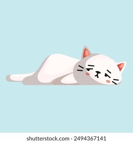 Adorable vector of a lazy white cat lounging comfortably. Perfect for greeting cards, stickers, and digital projects. This relaxed feline adds a charming touch to any design. Ideal for cat lovers. 