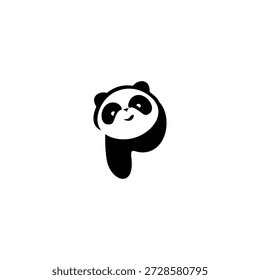 Adorável logotipo vetorial de um bonito panda alfabeto P letra. Ideal para marcas infantis, logotipos educacionais, mascotes, tipografia lúdica, mercadorias e projetos de identidade visual amigável.