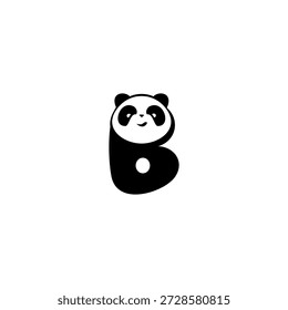 Adorable vector logo of a cute panda alphabet B letter. Ideal for kids brands, education logos, mascots, playful typography, merchandise, and friendly visual identity projects.