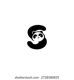 Adorável logotipo vetorial de um bonito panda alfabeto S letra. Ideal para marcas infantis, logotipos educacionais, mascotes, tipografia lúdica, mercadorias e projetos de identidade visual amigável.