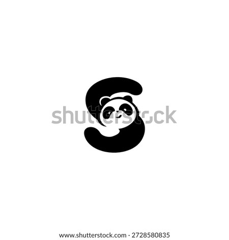 Adorable vector logo of a cute panda alphabet S letter. Ideal for kids brands, education logos, mascots, playful typography, merchandise, and friendly visual identity projects.