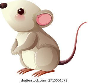 Adorable ilustración de ratón de Vector con sombreado suave, orejas rosadas y características redondeadas, fondo aislado
