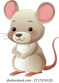Adorable ilustración de ratón de Vector, colores pastel suaves, orejas Grandes, Formas redondeadas, líneas limpias