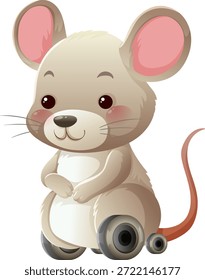 Adorable vector mouse toy with wheels, soft pastel colors, large ears, and simple shading
