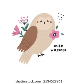 Adorable Vector Owl. Cute Woodland Wildlife Illustration for Design and Art.
