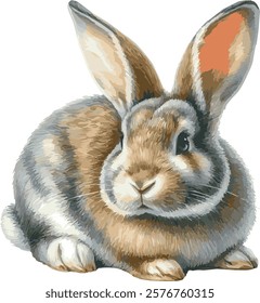 Adorable vector paining of a gray rabbit isolated on white