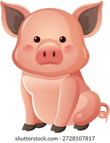 Ilustração de porco vetor adorável com sombreamento suave, formas arredondadas e paleta de cores rosa quente