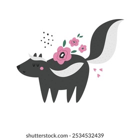 Skunk Vetorial Adorável. Ilustração da vida selvagem da floresta bonito para o design e a arte.
