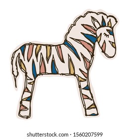 Adorable Vector Toy Zebra Side Clip Art. Safari Animal Icon. Hand Drawn Kawaii Kid Motif Illustration Doodle in Flat Color. Isolated Baby, Nursery and Childhood Character. 