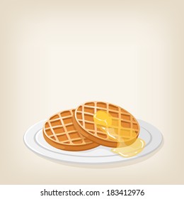 Adorable vector waffles with a piece of butter on top