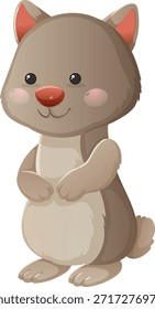 Adorable vector wombat illustration, soft colors, rounded shapes, upright pose, playful cartoon style