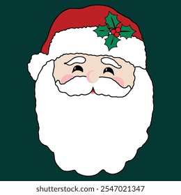 Adorable Vintage Santa Face Vector, Simple Christmas Illustration, Ugly Christmas Sweater Design, Santa Clause Vector