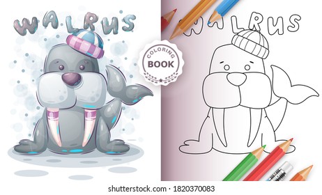 Adorable walrus - coloring book for kid and children. Vector eps 10