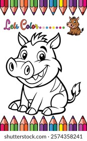 Adorable Warthog Coloring Page for Kids - Fun and Printable Cartoon Animal Outline for Creative Learning