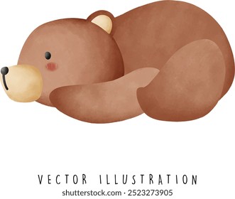 Adorable Water Color Bear Resting Sideways - Vector EPS