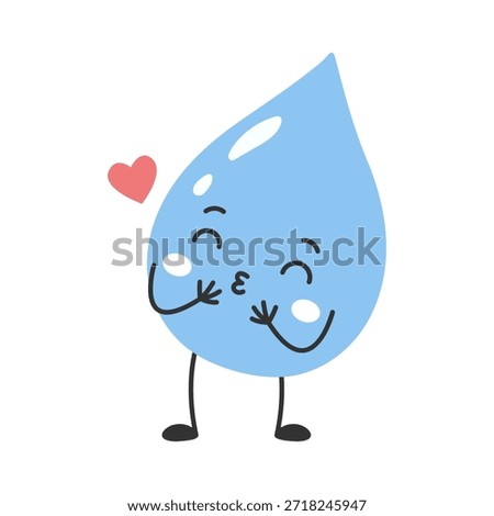Adorable water drop character blowing a kiss with heart and sweet emotion for fun and playful designs
