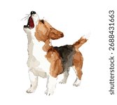 Adorable watercolor beagle puppy howling with mouth open, ideal for pet-themed designs, children