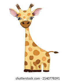 Adorable watercolor giraffe kids isolated on white background. safari giraffe