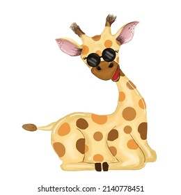 Adorable watercolor giraffe kids isolated on white background. safari giraffe