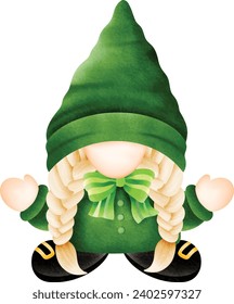 Adorable watercolor illustration of a cheerful St. Patrick's Day gnome.