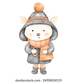 Adorable Watercolor Illustration of a Cozy Winter Bear with Scarf and Hat