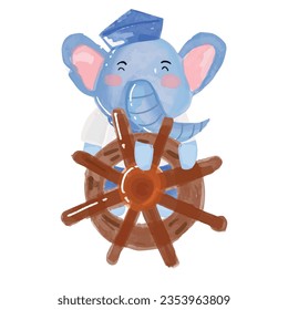 adorable watercolor sailor elephant and blue ocean