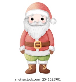 Adorable Watercolor Santa Claus Illustration for Christmas Decor and Kids