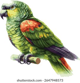 Adorable watercolor style illustration of a cute realistic parrot isolated on white background
