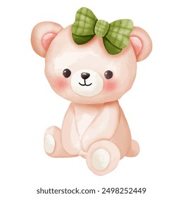 Adorable Watercolor Teddy Bear with a Bow