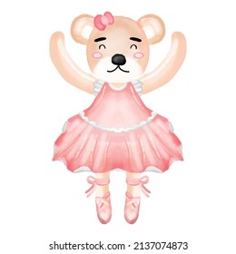 Adorable Watercolor Teddybear Ballerina Pose Illustration Stock Vector ...