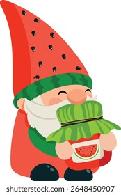 Adorável melancia Gnome Holding Jar