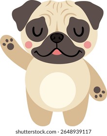 Adorable Waving Pug Puppy Cartoon Illustration