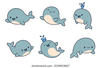 Adorable ilustración de diseño de personaje de ballena