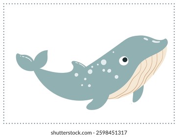 Adorable whale illustration in a soft pastel color palette. A perfect marine-themed design for kids' prints, nursery decor, invitations, and creative projects.